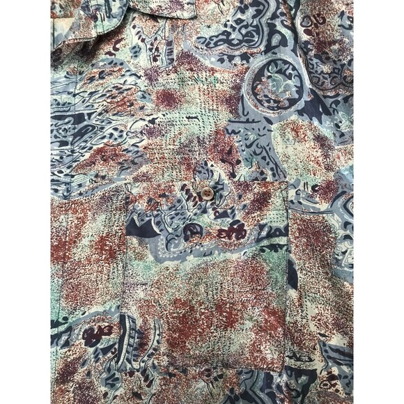 Vintage 90s Silk Button Front Shirt Size Large 1990s Mens Retro Blue Boho Chic - Picture 4 of 5